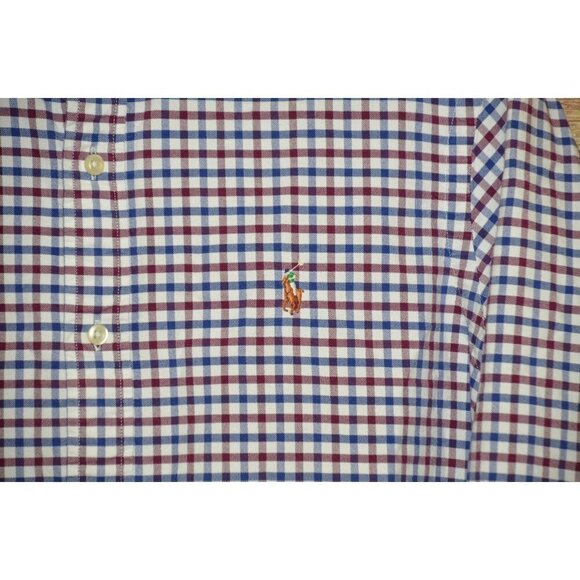 Ralph Lauren Men's Red & Blue Plaid Check Button Front Dress Shirt Size L Cotton - Picture 4 of 9